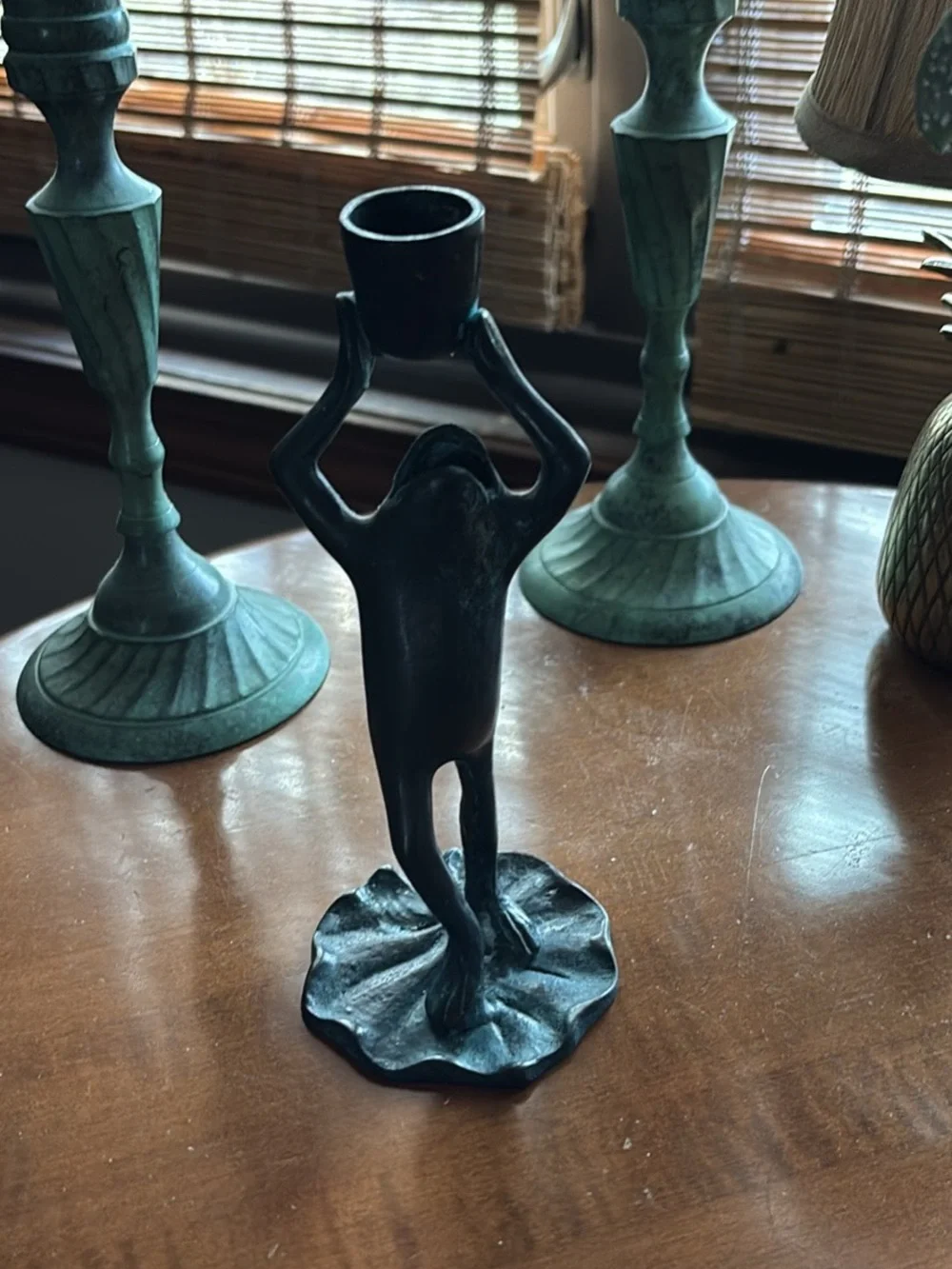 Artful Frog Candle Holder in Dark Bronze Finish